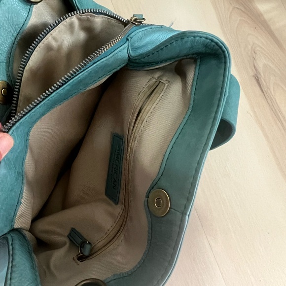 American Leather Co Minimalist Teal Triple Entry Shoulder Bag - Picture 9 of 12